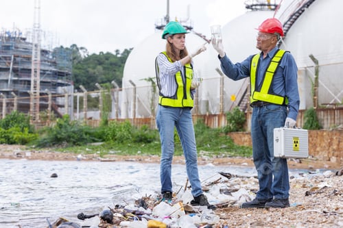 Preview: Environmentalists inspect coastal waste and collect water samples near the factory.