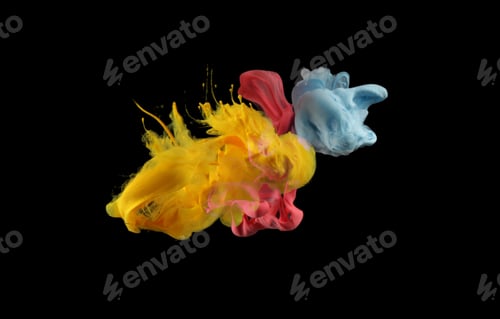 Preview: Acrylic colors in water. Ink blot. Abstract background. Isolated on black.
