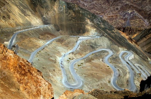 Preview: Top view of a serpentine road near Lamayuru, Ladakh.