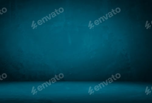 Preview: Vintage grunge blue concrete texture studio wall background with vignette.