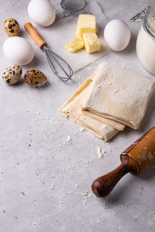 Preview: Raw puff pastry dough with baking ingredient