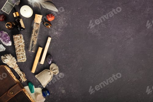 Preview: Spiritual Items with Leather Journal, Crystals, and Incense