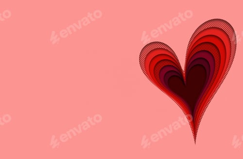 Preview: Heart in all shades of red color on light pink background