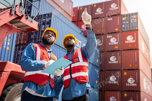 Preview: Two male engineers in a container shipping company Consulting