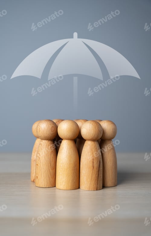 Preview: A group of people and an umbrella above.