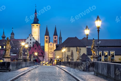 Preview: Old town of Wurzburg, Germany at dusk