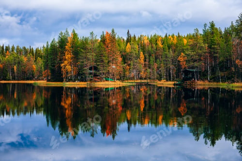 Preview: Autumn landscape. Fall colors reflection in lake in Finland