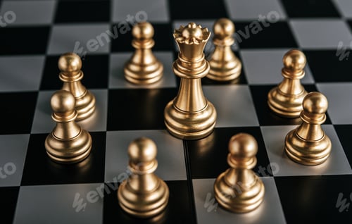 Preview: Gold Chess on chess board game for business metaphor leadership concept