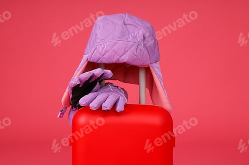Preview: A suitcase with winter gloves and a hat