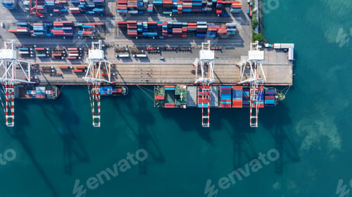 Preview: Tug boat pulling Cargo container ship go to international yard port.