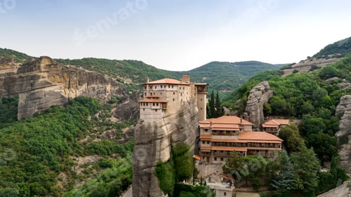 Preview: Aerial view of Meteora Monastery. UNESCO World Heritage Site. Greece.