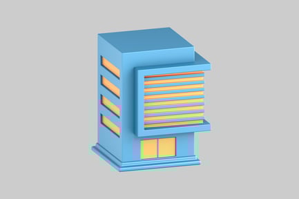 Vista previa: Edificio retro con paneles horizontales
