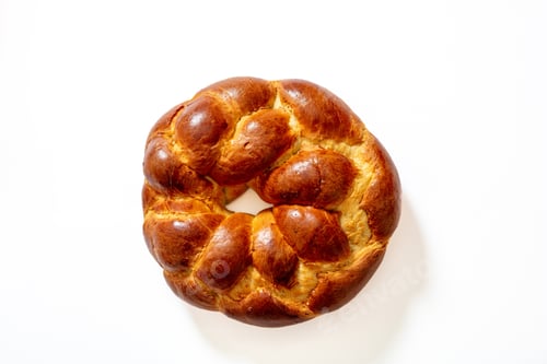 Preview: Easter greek tsoureki braid, sweet bread brioche overhead isolated on white
