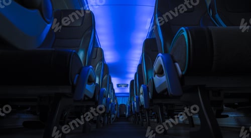 Preview: Comfortable Blue Illuminated Coach Bus Interior.