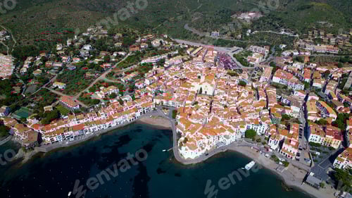 Preview: Aerial view of Cadaques town on Mediterranean Sea coast of Costa Brava, Catalonia, Spain