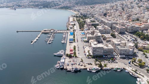 Preview: Drone view old town and Mediterranean sea in Kavala, Greece, Europe