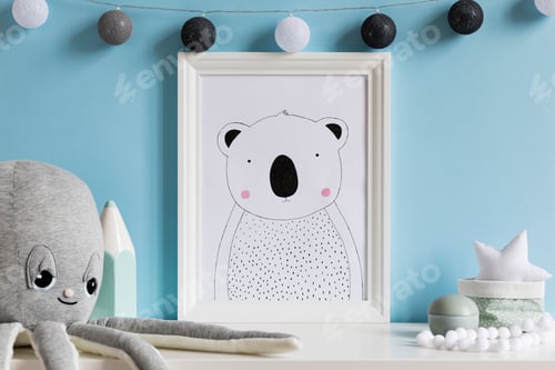 Preview: The modern scandinavian newborn baby room with mock up frame.