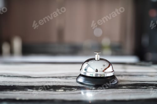 Preview: Hotel reception counter desk with service bell. front desk bell for call staff service.