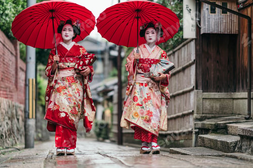 Preview: Maiko geishas walking on a street of Gion