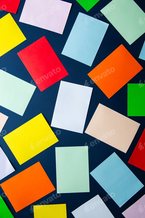 Preview: Colorful abstract background with scattered paper cards