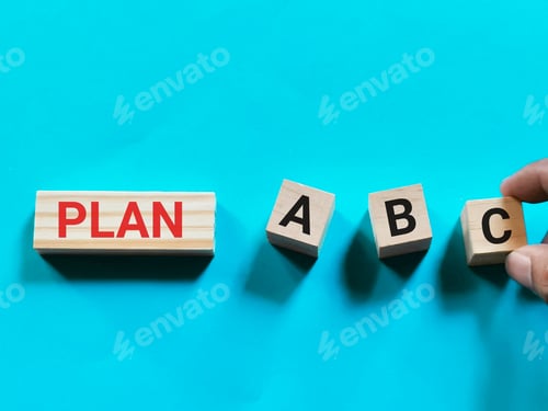 Preview: Plan a, b and c against aqua blue background.