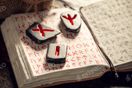 Preview: Rune stones omen based on futhark alphabet as mystical background