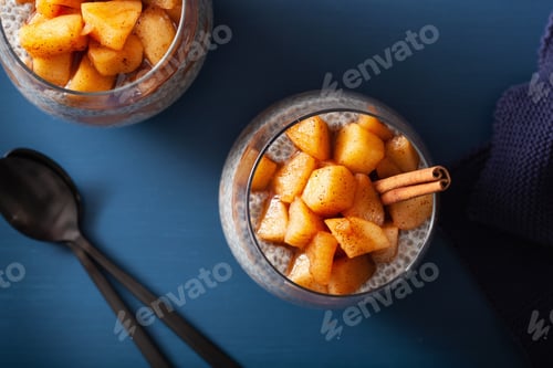 Preview: chia pudding with cinnamon simmered apples and peanut butter
