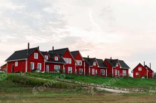 Preview: Red Scandinavian House at Sunset