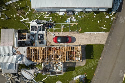 Preview: Destroyed by hurricane Ian suburban houses in Florida mobile home residential area