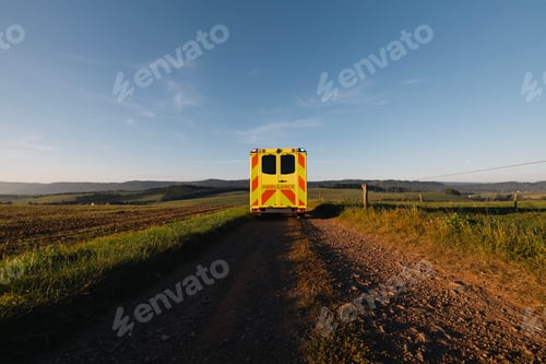 Preview: Ambulance car of emergency medical service on rural dirt road