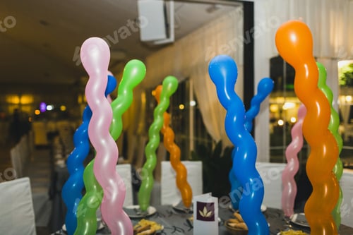 Preview: Colorful balloons decorating a wedding.