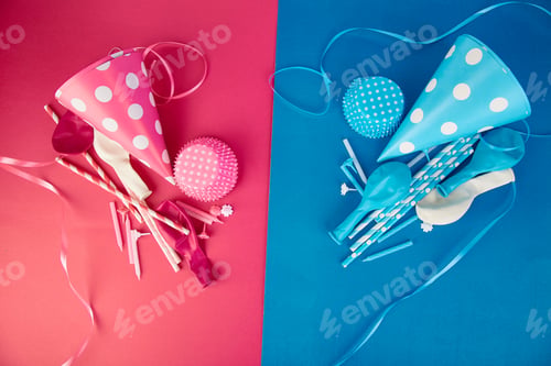 Preview: Party pink and blue paper hat.