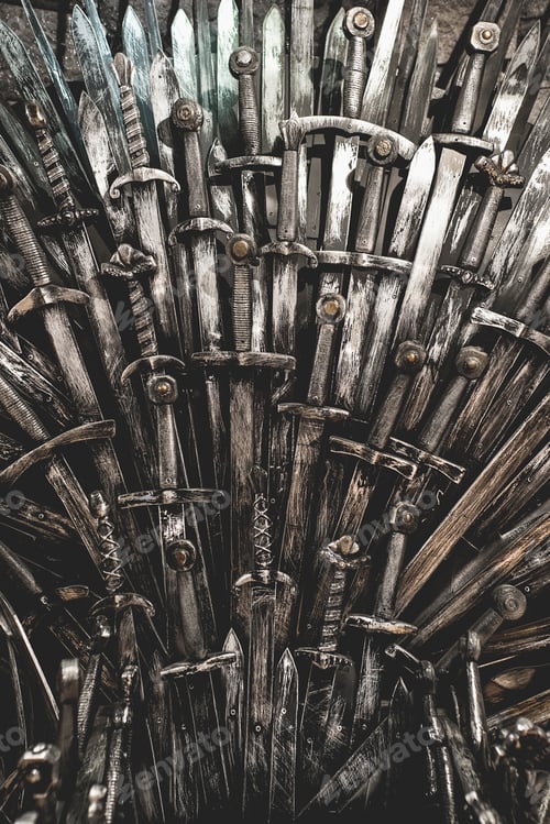 Preview: Metal knight swords background. Close up. The concept Knights.