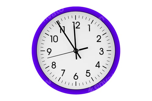 Preview: Purple, violet watch, wall clock 11 hours 45 minutes on isolated or white background