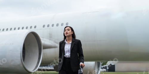 Preview: Tourist travel concept. young business woman holding the luggage at the airport