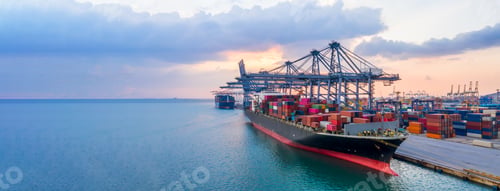 Preview: Container ship cargo loading and unloading in sea port, Global business logistic import and export.