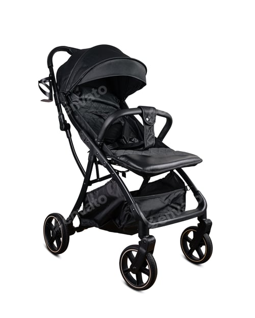 Preview: Modern black baby stroller isolated on white background