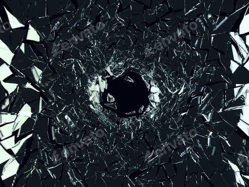 Preview: Shattered black glass: sharp Pieces and hole