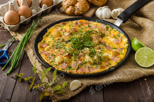 Preview: Egg omeletta with ham and herbs