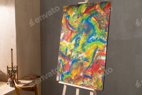 Preview: Paint brush and oil painting. Art still life and paintbrush painting in artist creative studio