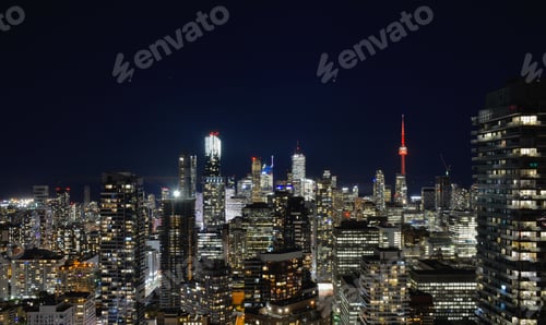 Preview: Night view of the skyscrapers of Toronto, Canada