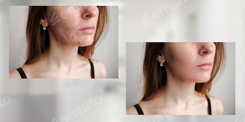 Preview: Collage Before And After Healthy Skin And Skin In Adolescent Acne. Treatment Of Blackheads.