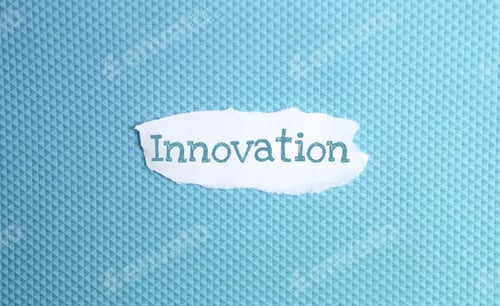 Preview: a torn paper written with inscription innovation on a blue background
