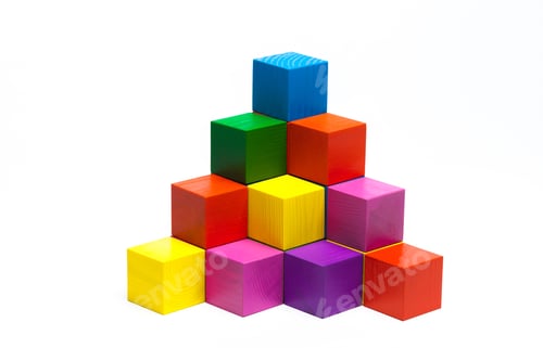 Preview: colored children cubes on white isolated background