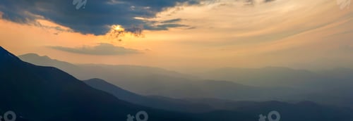 Preview: Wide panorama, fantastic view of covered with morning mist green Carpathian mountains