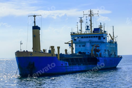 Preview: Large tanker anchored in the sea.