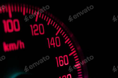 Preview: a macro view of the speedometer in the vehicle with numbers and scale