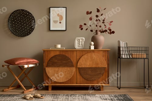 Preview: Stylish interior with design wooden commode