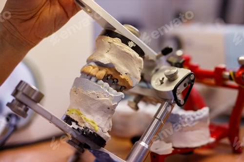 Preview: Dentist articulator with model of patients jaw.