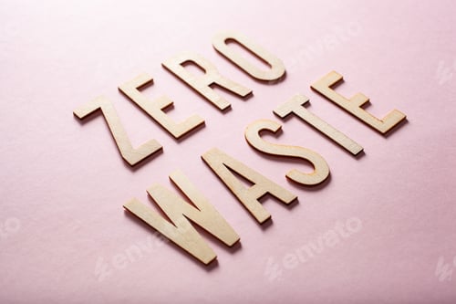 Preview: zero waste word text wooden letters on pink background